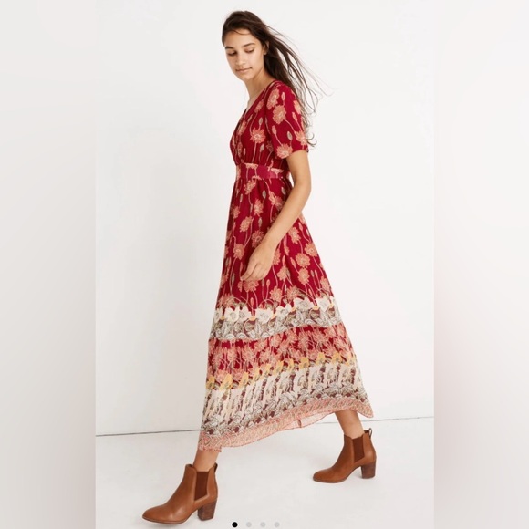 Madewell Tulip-Sleeve Boho Maxi Dress in Tall Sunflowers Side Slit V-Neck Size 0 - Picture 2 of 16